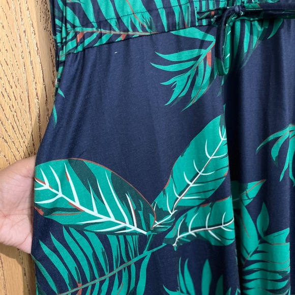 Women’s Black & Green Tropical Leaf Print Boho Maxi Beach Summer Dress Sz-M - Picture 7 of 8